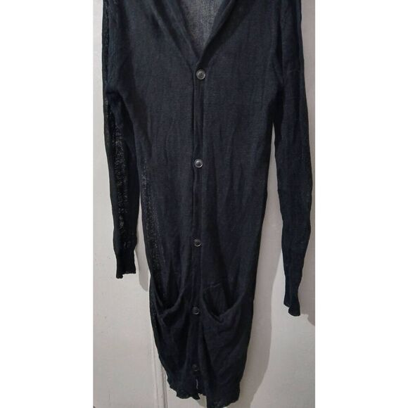 Oak fort womens medium 100% linen duster cardigan sheer black see through - Picture 2 of 8